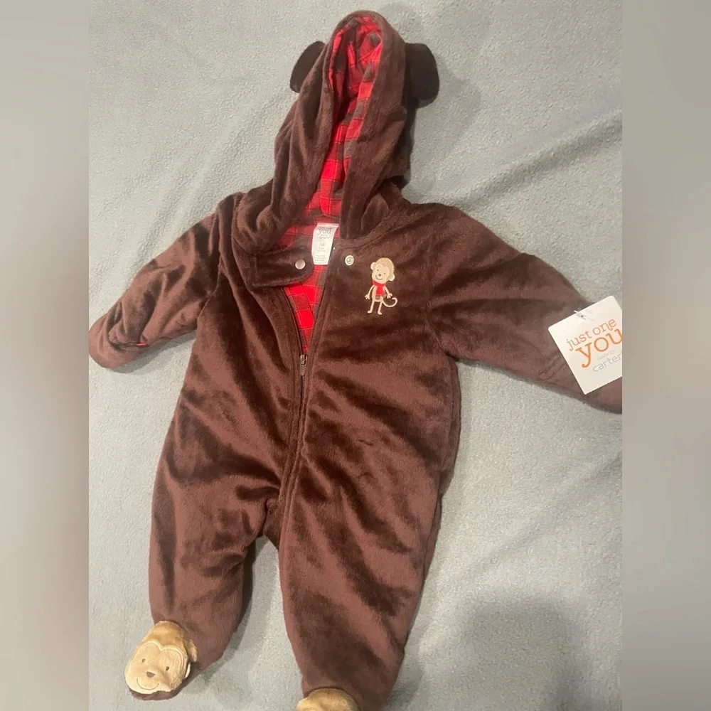 Just one You by Carters NEWBORN Brown Hooded Kids One Piece NWT